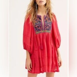 Umgee Embroidered Red/Orange  Women's Mini Dress S